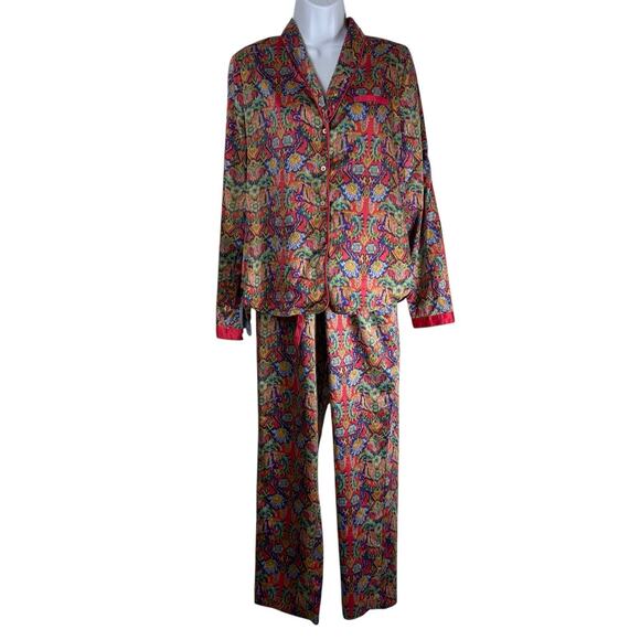 Anthropologie Eloise Lounge PJ Set Medium Satin Floral Flowy Boho Artsy - Picture 1 of 14